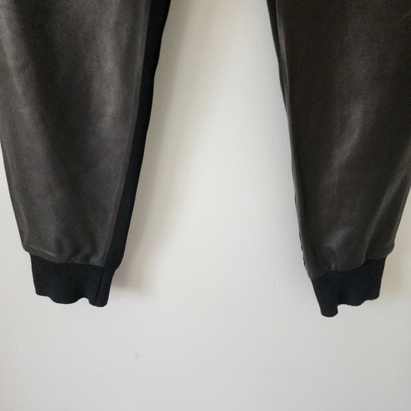 VINCE Black Genuine Leather Crepe Mixed Media Jogger Pants Size Large - Picture 7 of 14